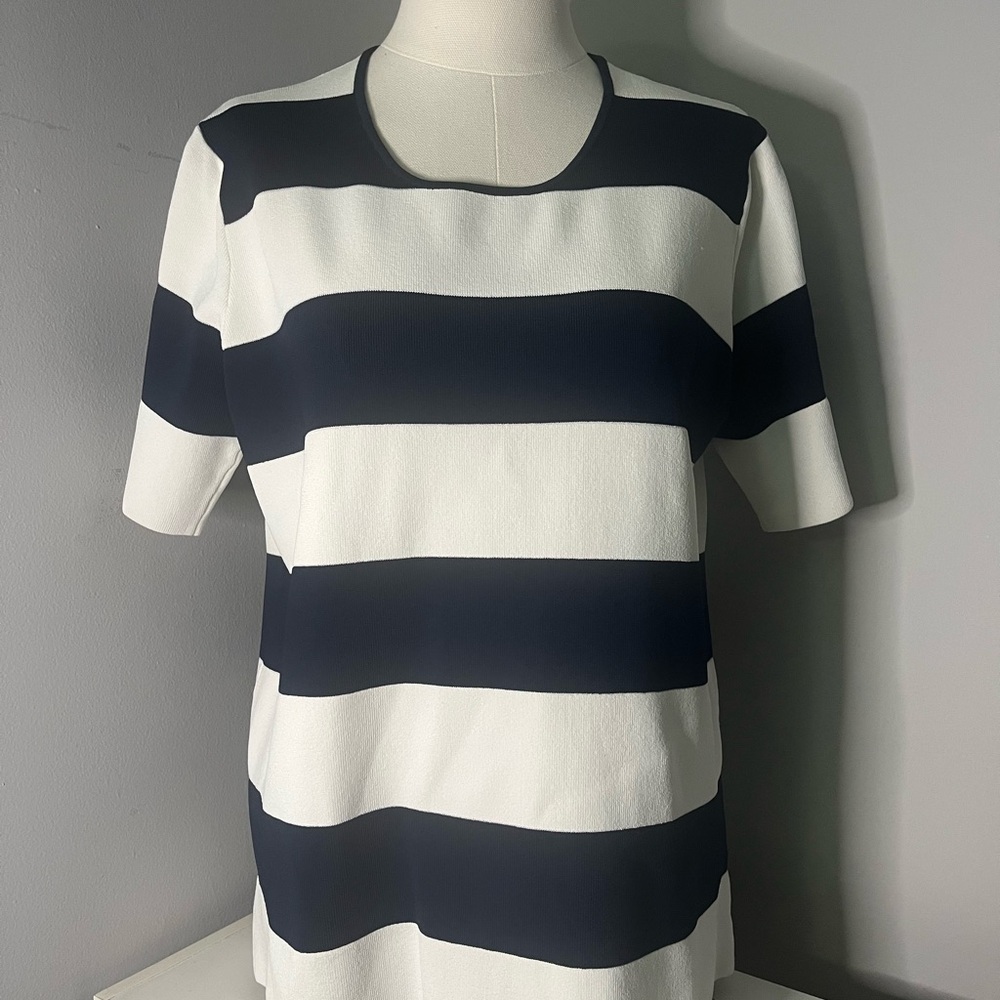 Derek Lam 10 Crosby Navy and White Striped Women's Top. Size Large.